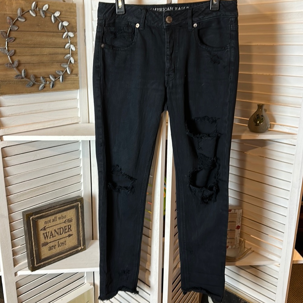 American Eagle Faded Black Distressed Tomgirl Skinny Jeans